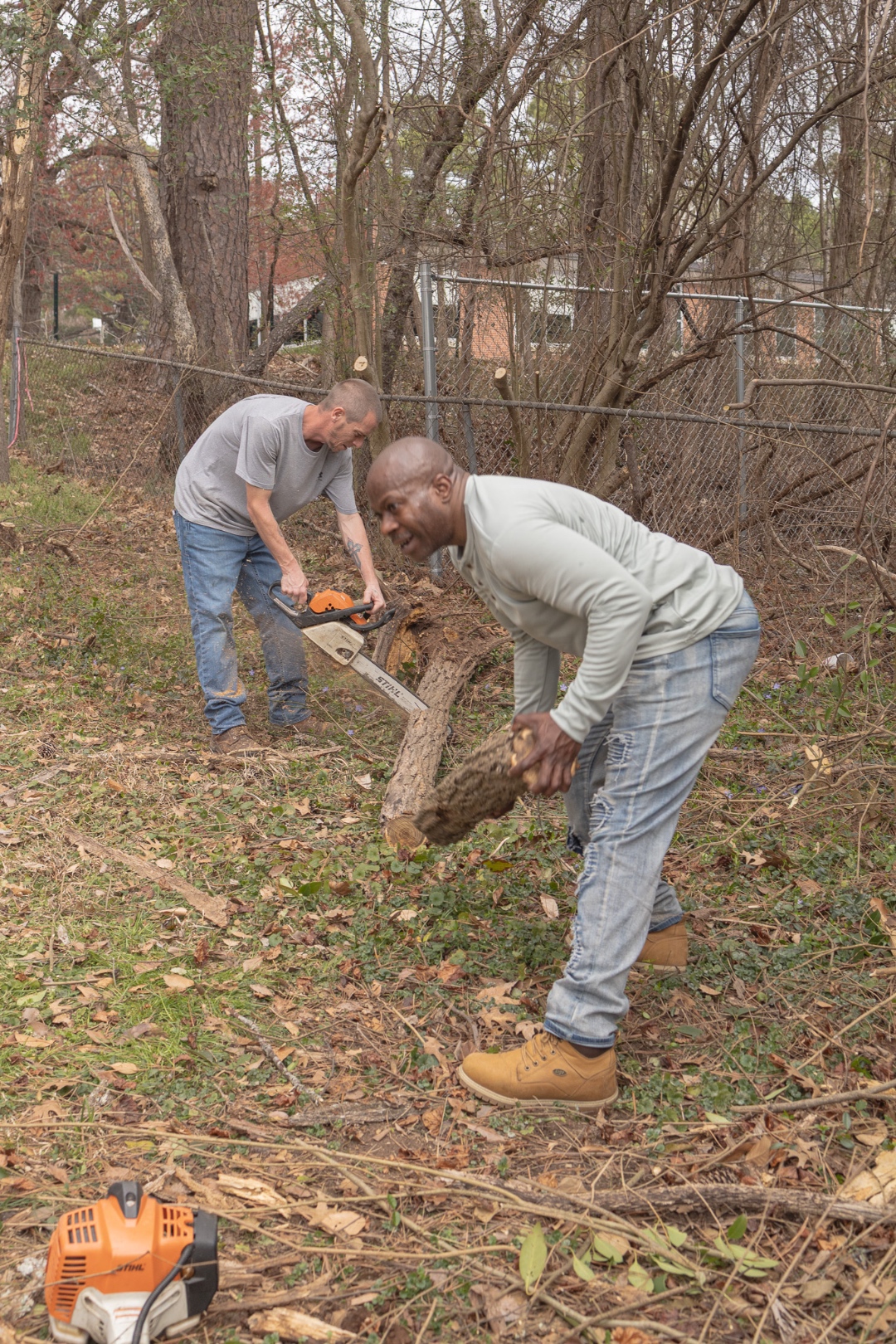 Crew clearing land